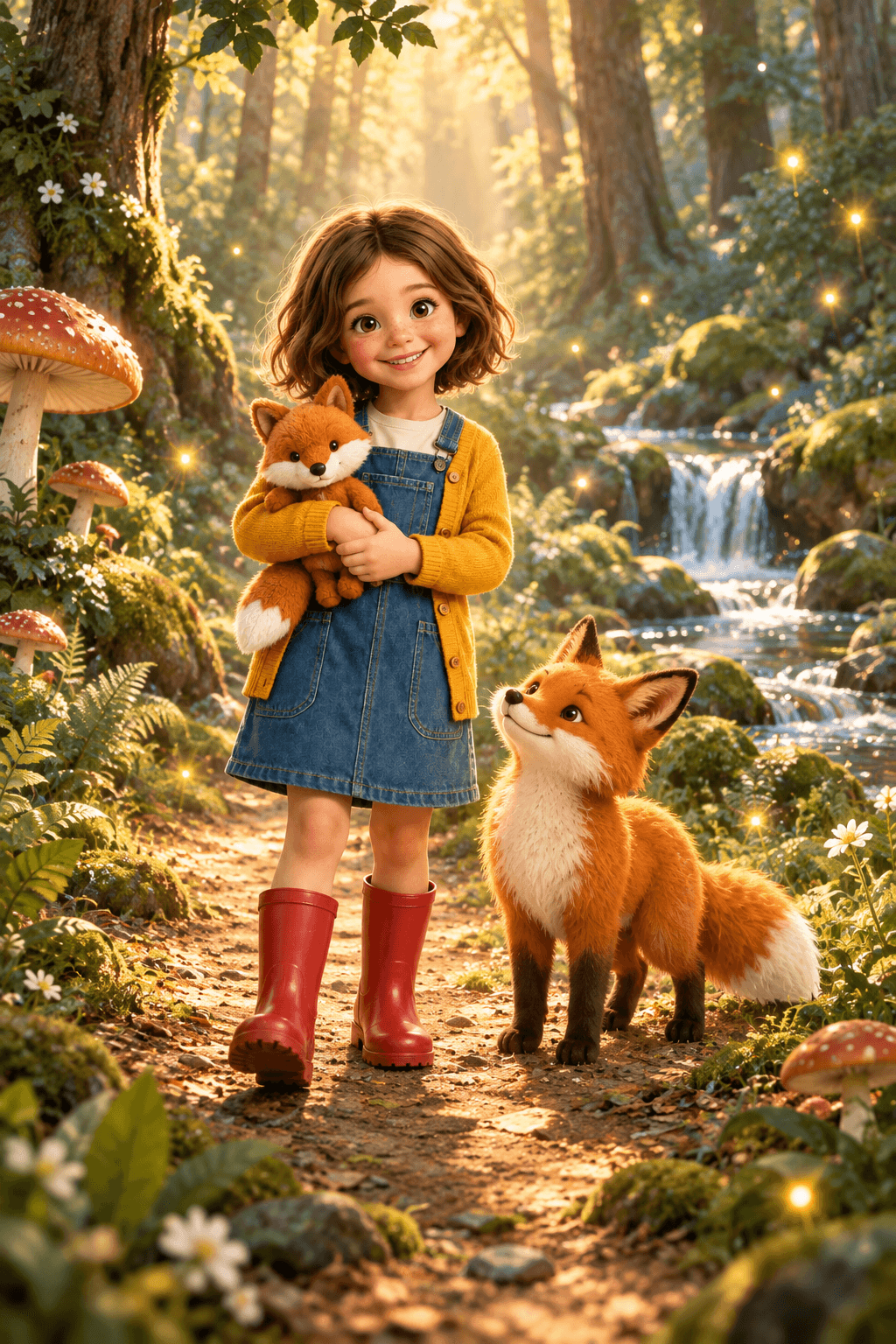 Mädchen und Fuchs im Zauberwald als 3D-Animationsfigur